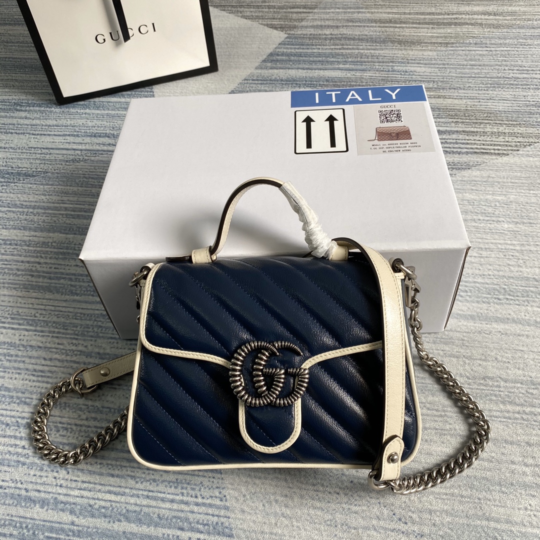 Gucci GG Marmont Mini Top Handle Bag Shoulder Bag 583571 Dark blue